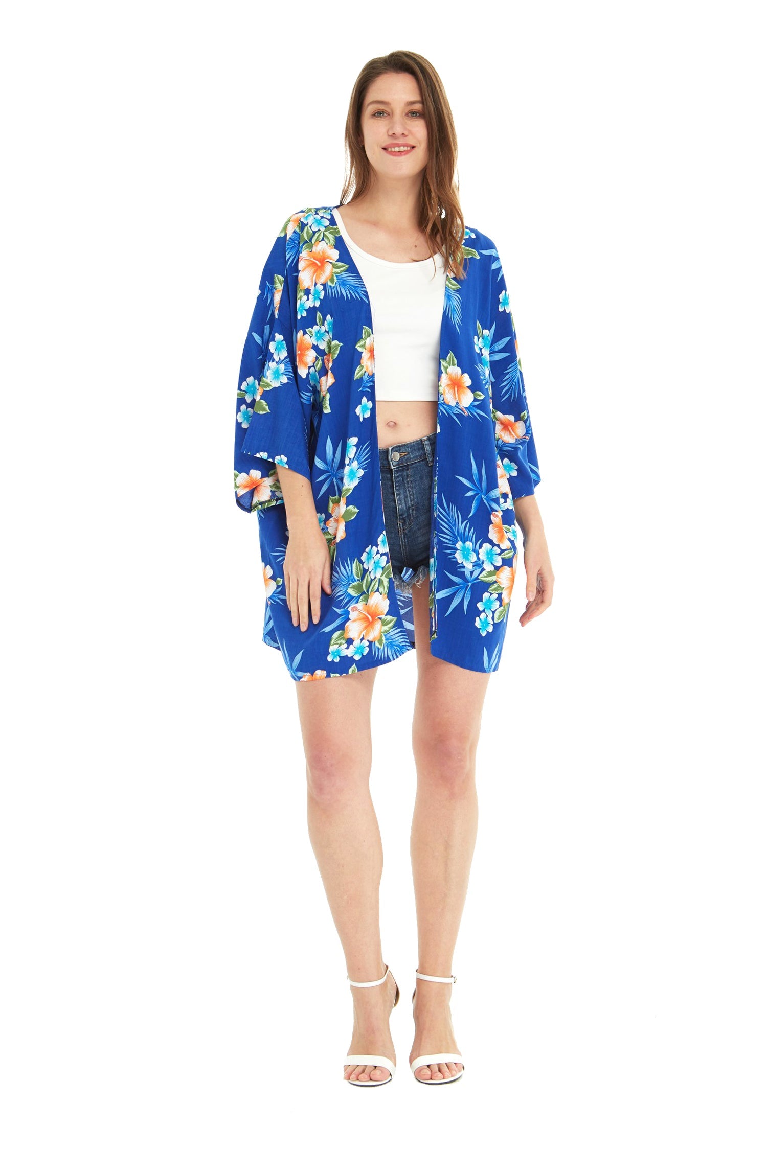 Women's Lightweight Kimono in Hibiscus Blue