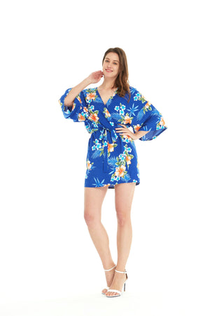 Women's Lightweight Kimono in Hibiscus Blue