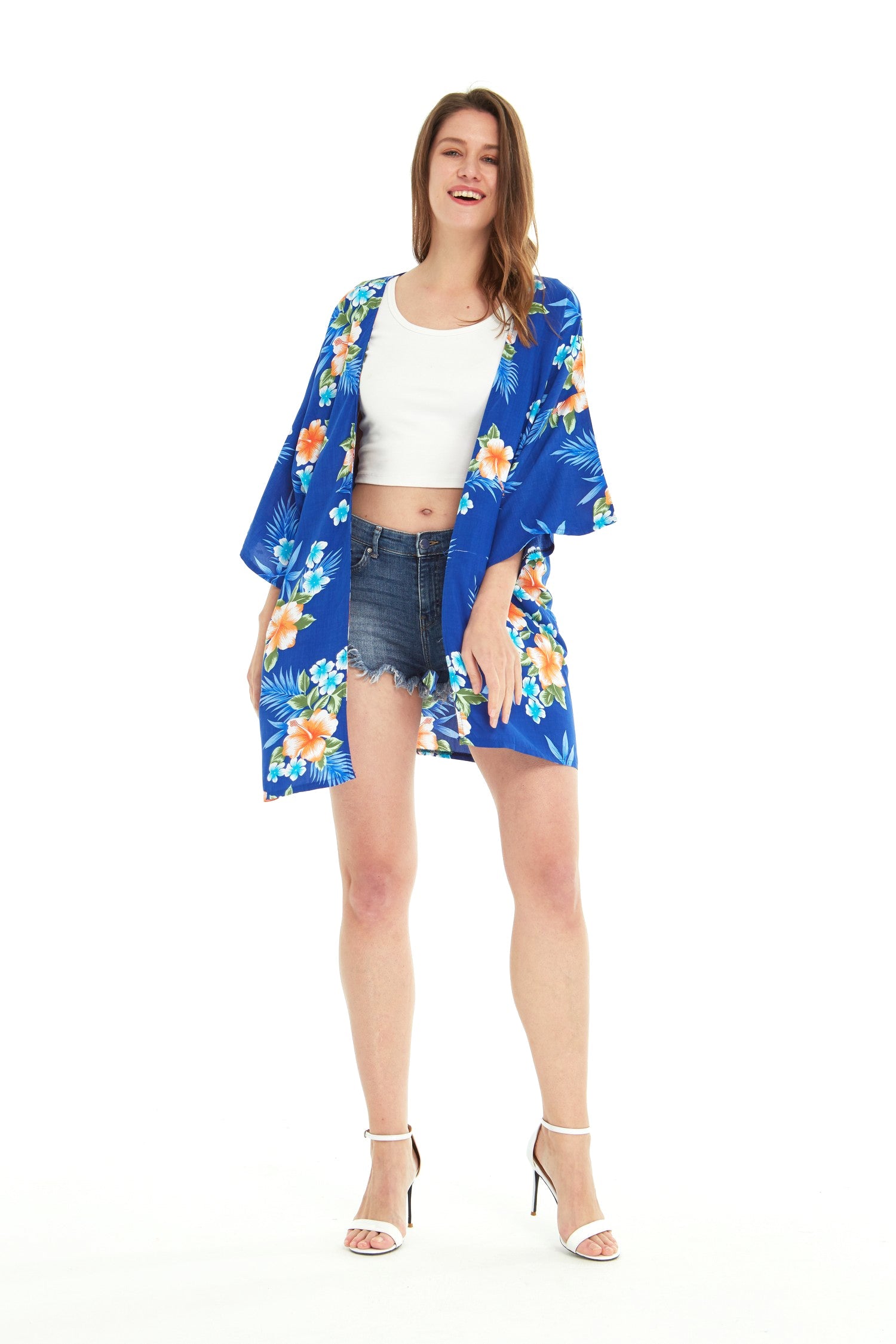 Women's Lightweight Kimono in Hibiscus Blue