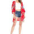 Women's Lightweight Kimono in Hibiscus Red