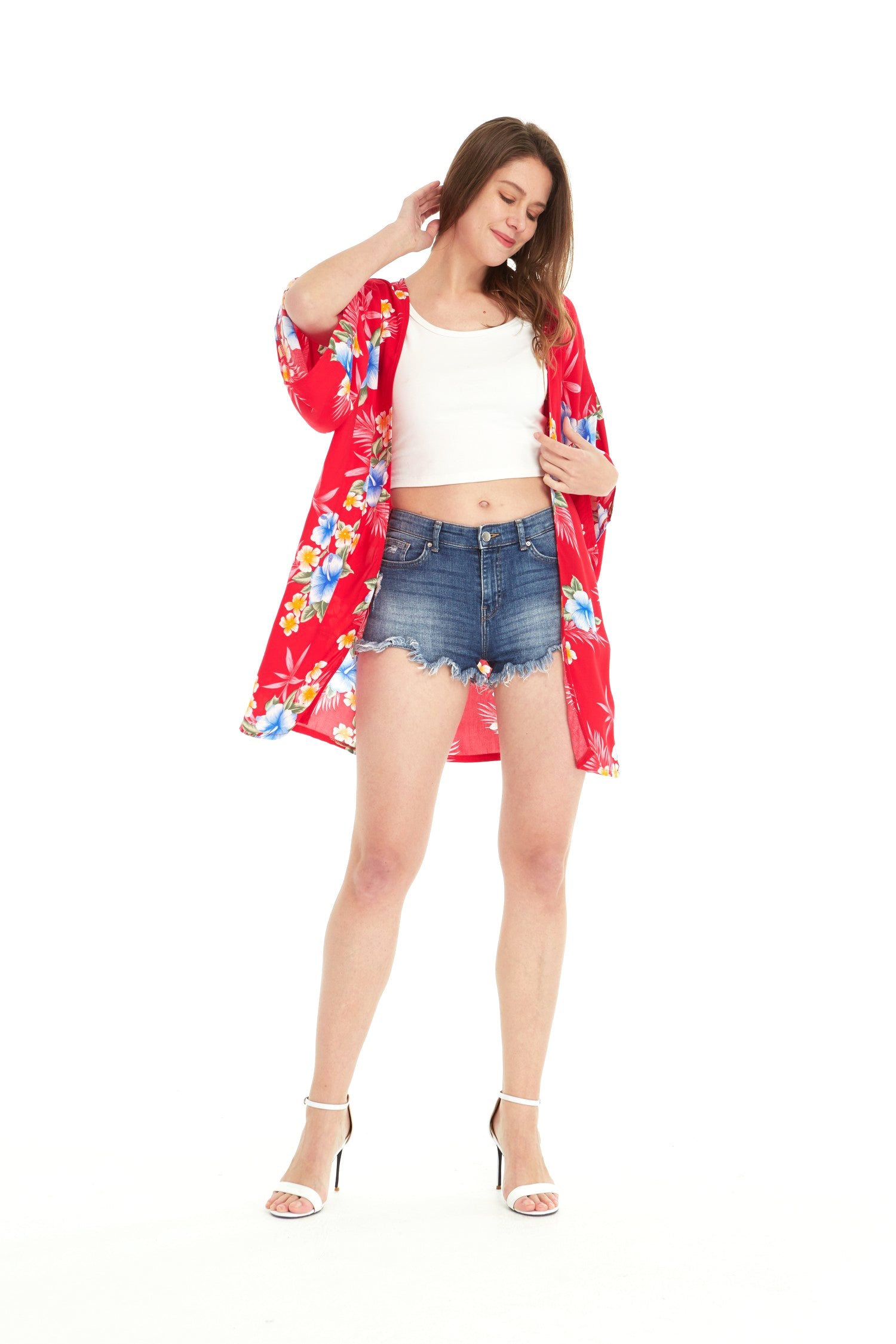 Women's Lightweight Kimono in Hibiscus Red