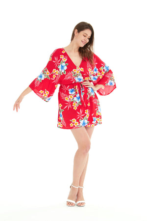 Women's Lightweight Kimono in Hibiscus Red