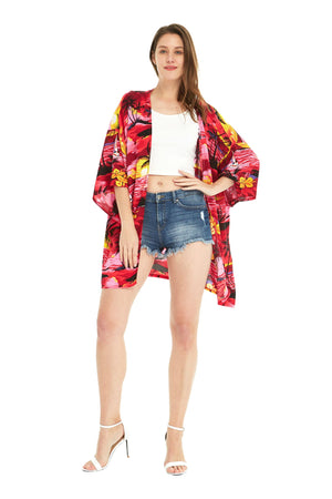 Women's Lightweight Kimono in Sunset Red
