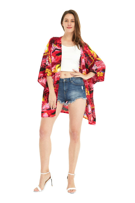 Women's Lightweight Kimono in Sunset Red