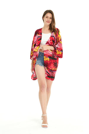 Women's Lightweight Kimono in Sunset Red
