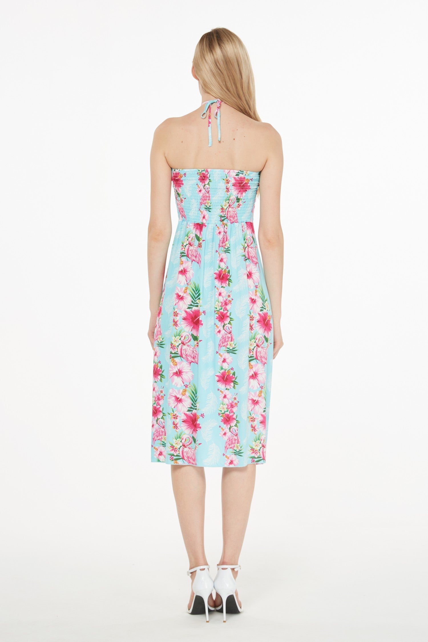 Women's Butterfly Dress in Pink Turquoise Hibiscus Vine