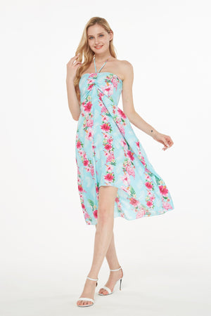 Women's Butterfly Dress in Pink Turquoise Hibiscus Vine