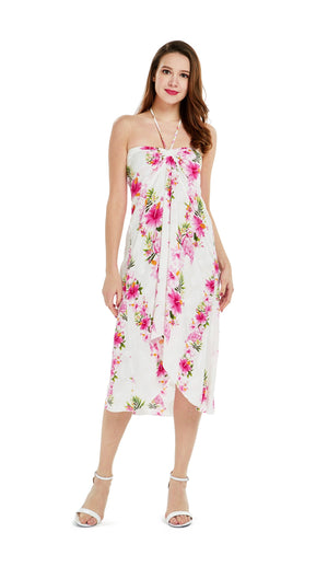 Women's Butterfly Dress in Pink Hibiscus Vine