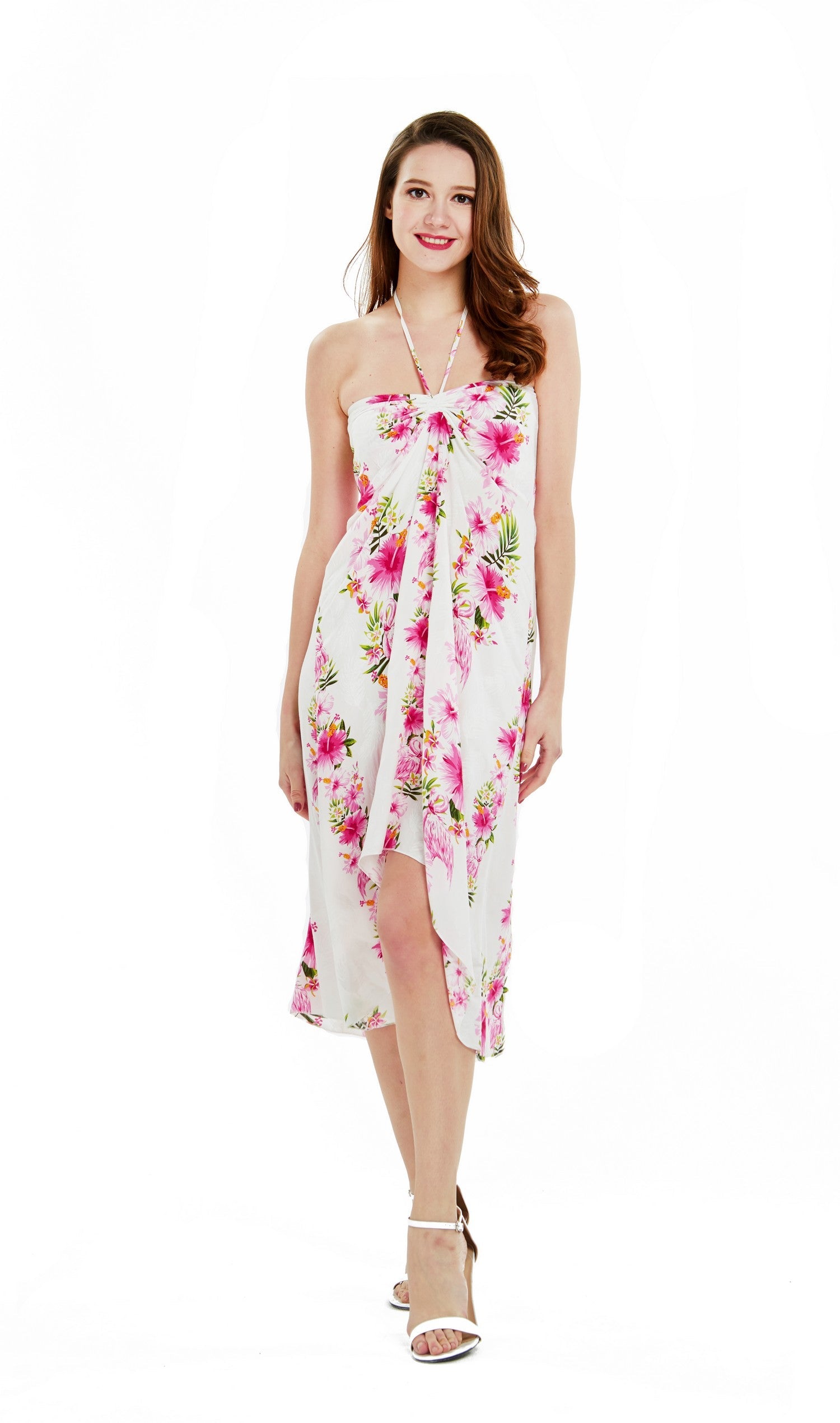 Women's Butterfly Dress in Pink Hibiscus Vine