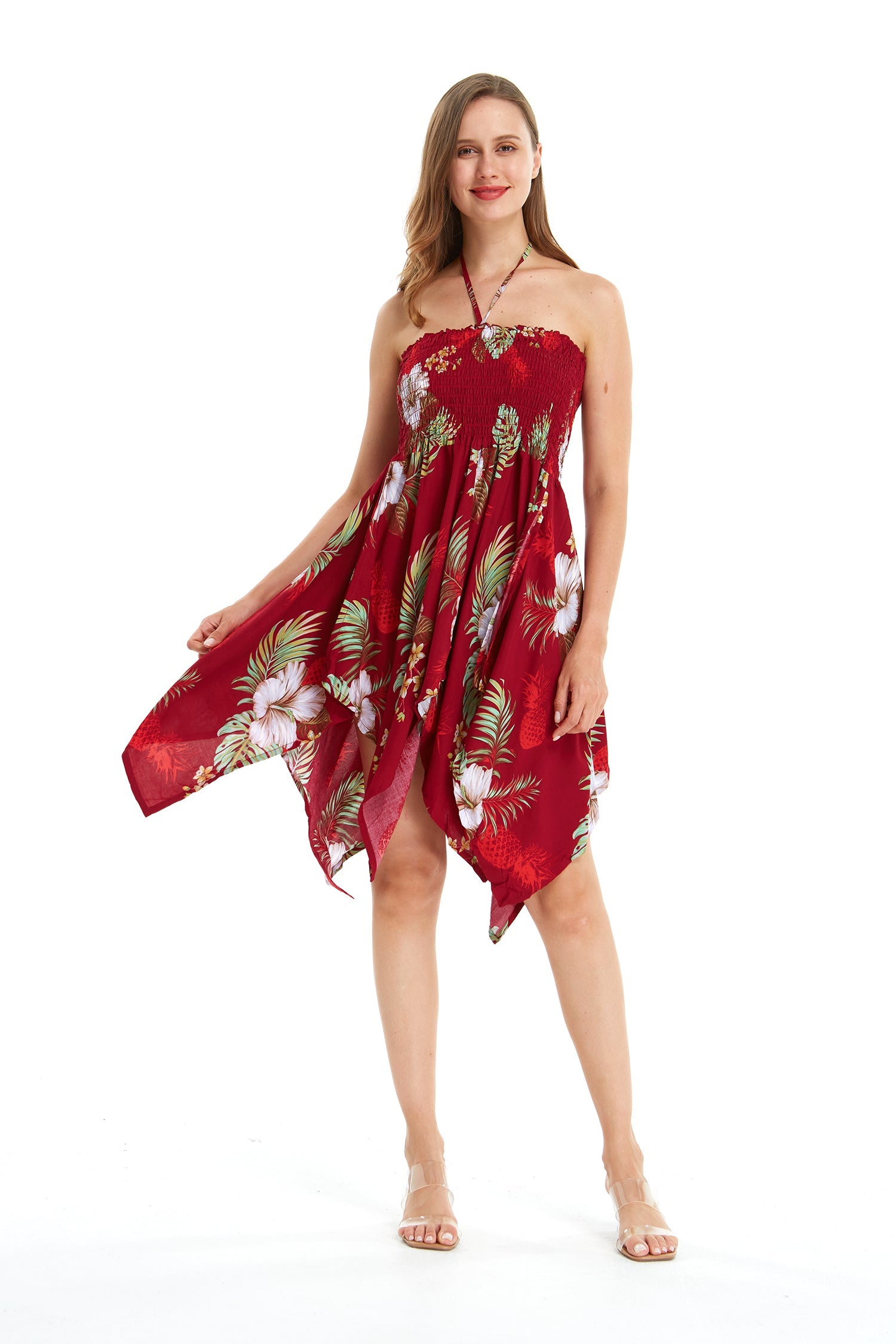 Women's Fairy Uneven Bottom Dress in Pineapple Garden Red