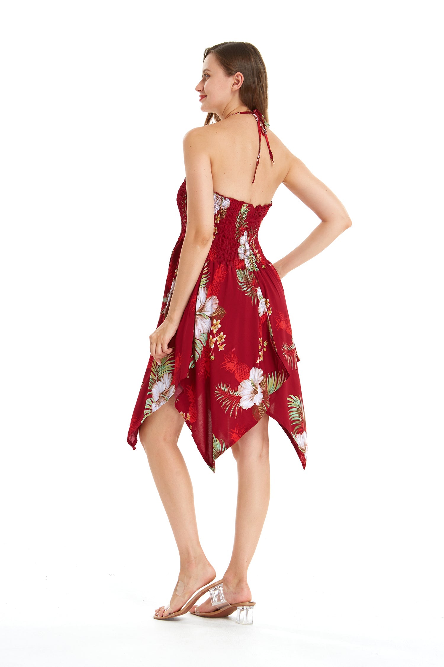 Women's Fairy Uneven Bottom Dress in Pineapple Garden Red