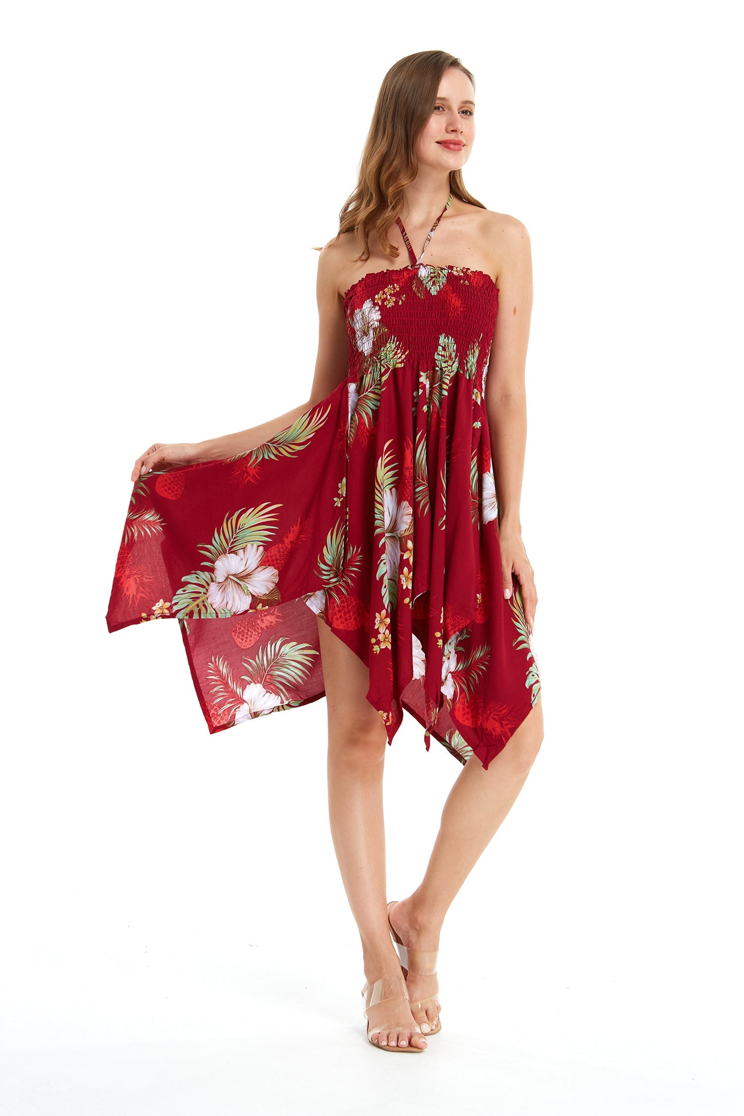 Women's Fairy Uneven Bottom Dress in Pineapple Garden Red