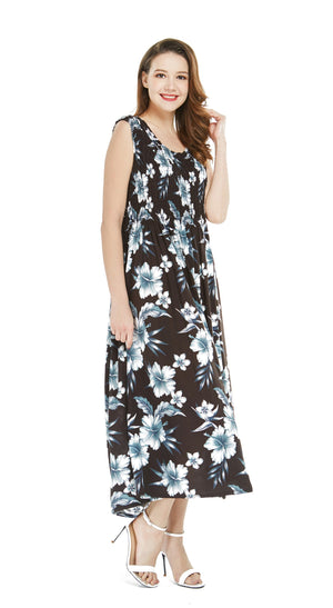Women's Maxi Tank Elastic Luau Dress Midnight Bloom