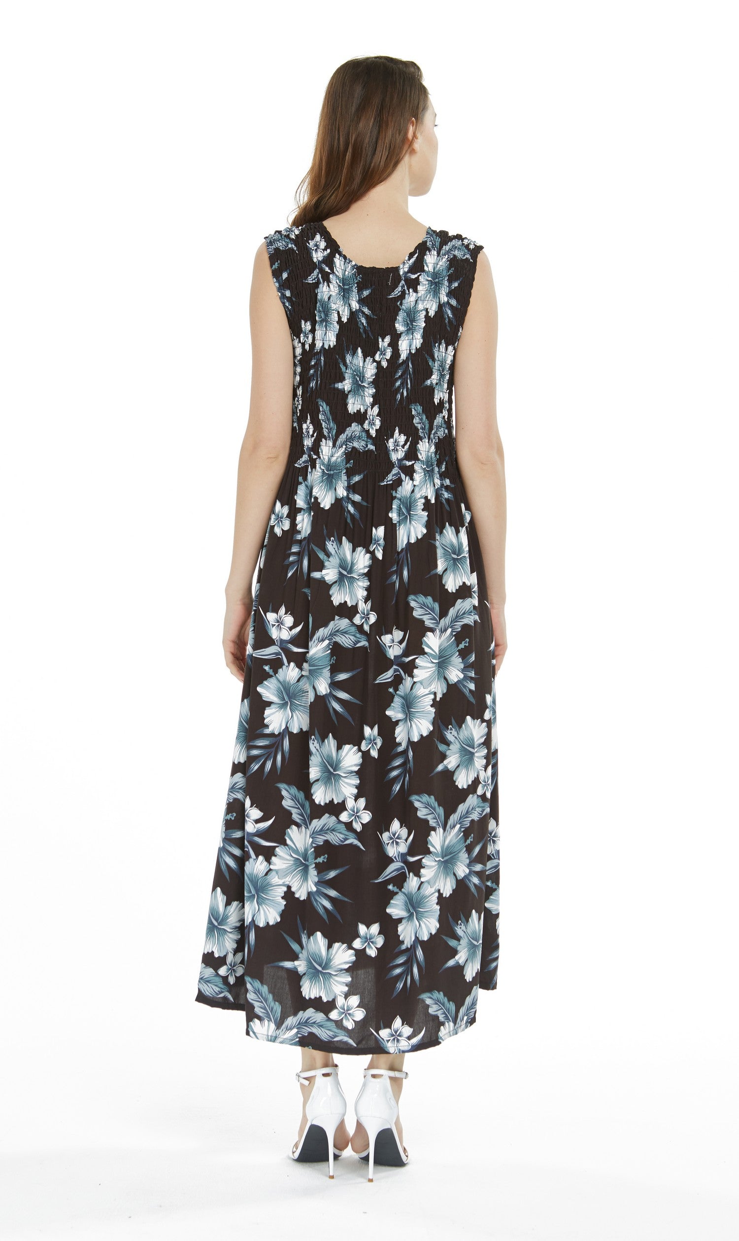 Women's Maxi Tank Elastic Luau Dress Midnight Bloom
