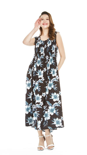 Women's Maxi Tank Elastic Luau Dress Midnight Bloom