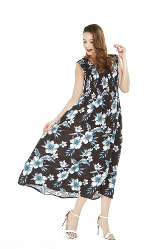 Women's Maxi Tank Elastic Luau Dress Midnight Bloom