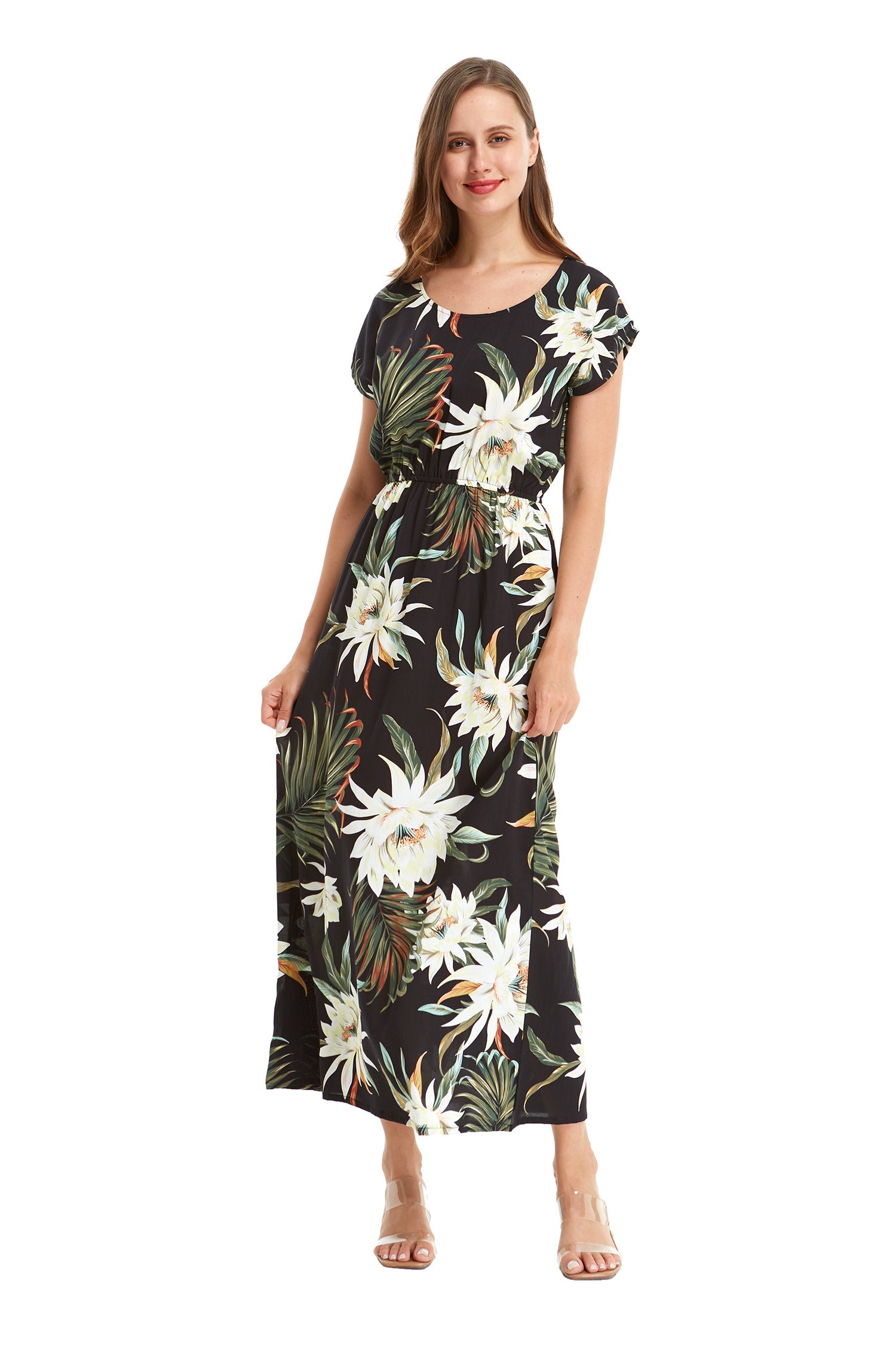 Women's Cap Sleeve Simple Dress Wispy Cereus Black