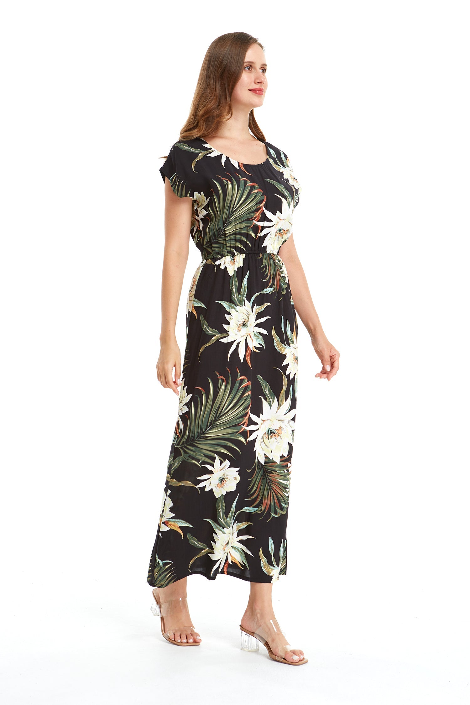Women's Cap Sleeve Simple Dress Wispy Cereus Black