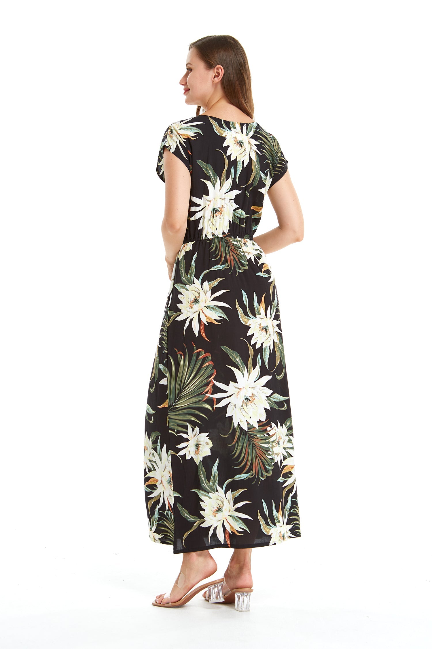 Women's Cap Sleeve Simple Dress Wispy Cereus Black