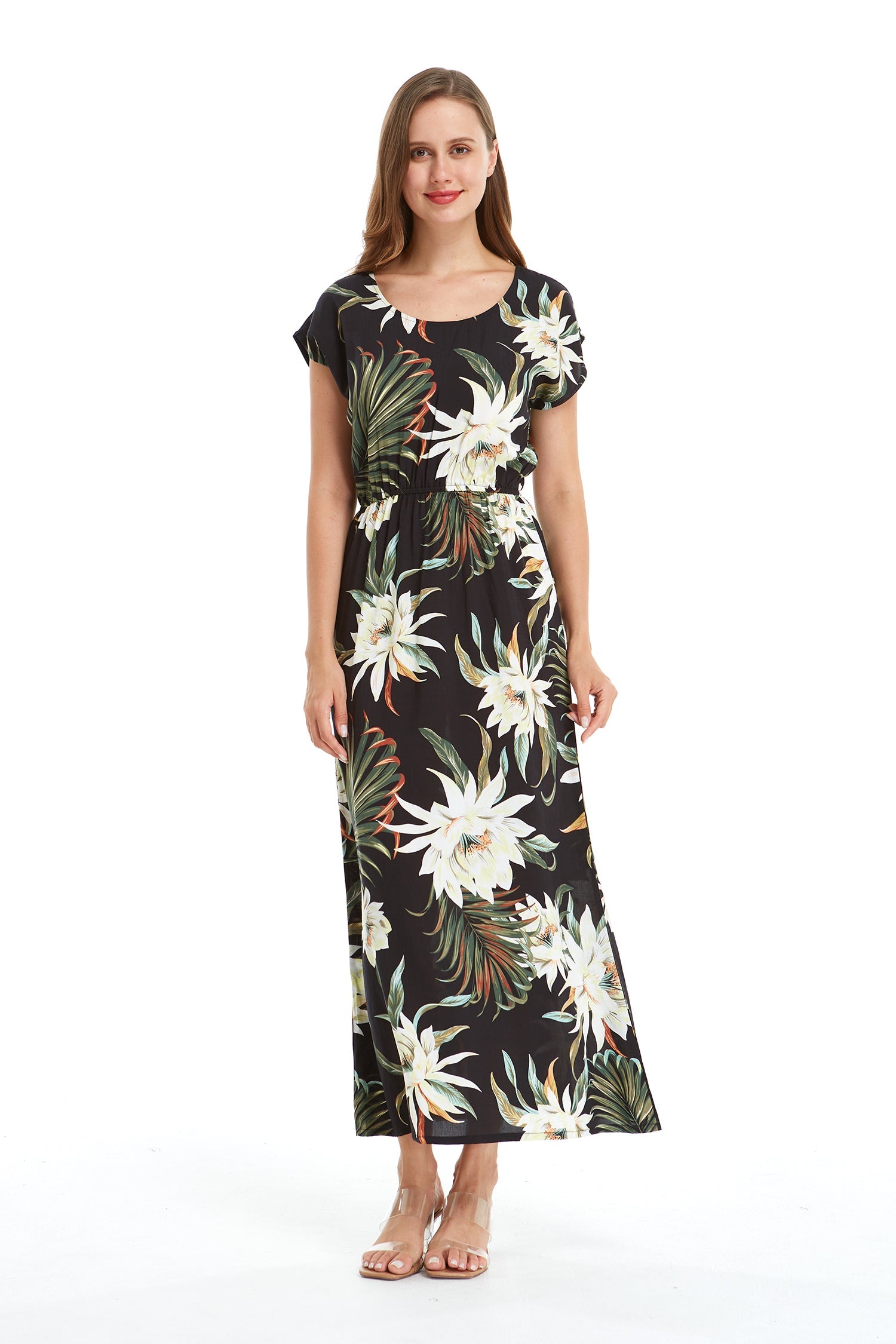 Women's Cap Sleeve Simple Dress Wispy Cereus Black
