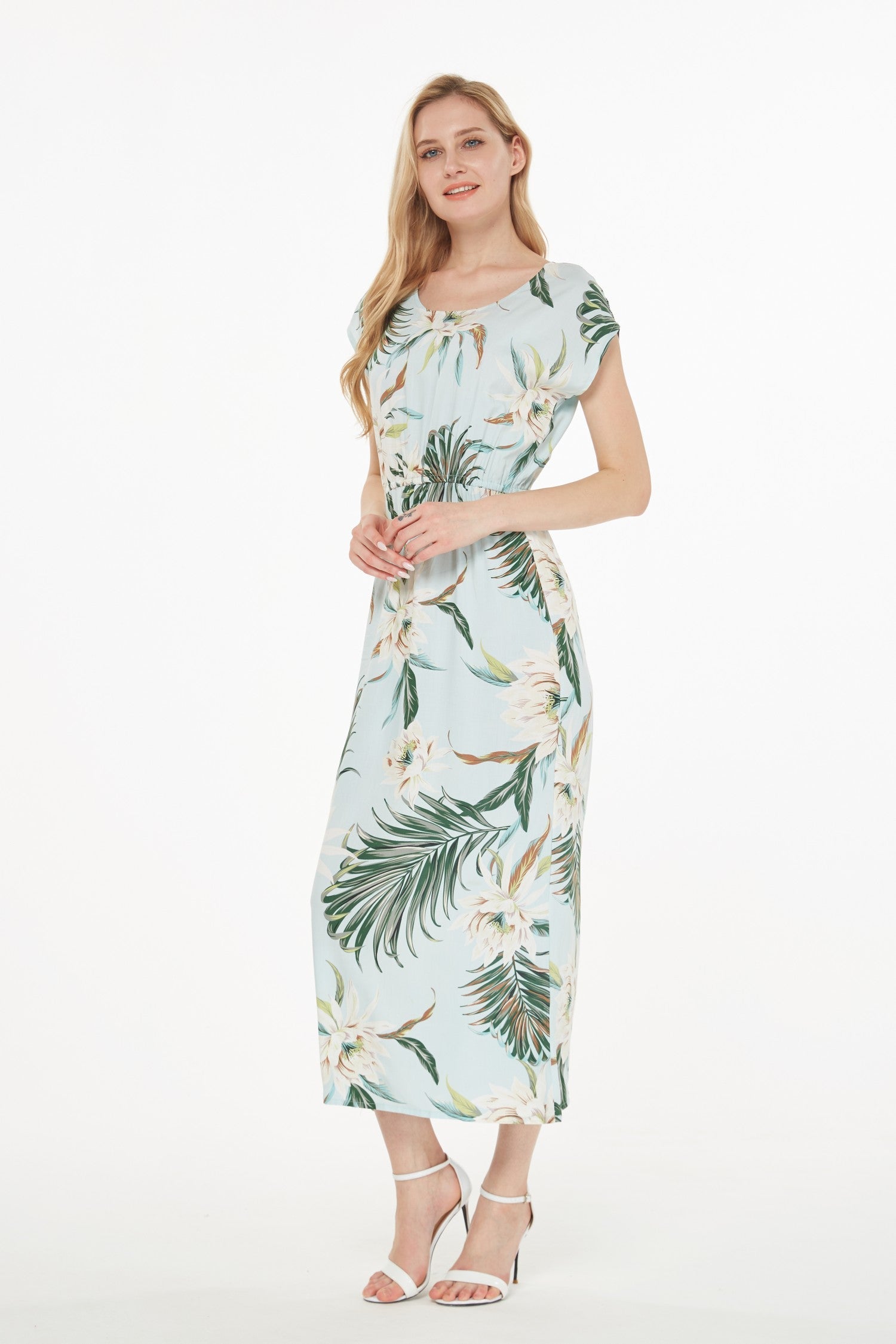 Women's Cap Sleeve Simple Dress Wispy Cereus Light Blue