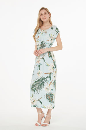 Women's Cap Sleeve Simple Dress Wispy Cereus Light Blue