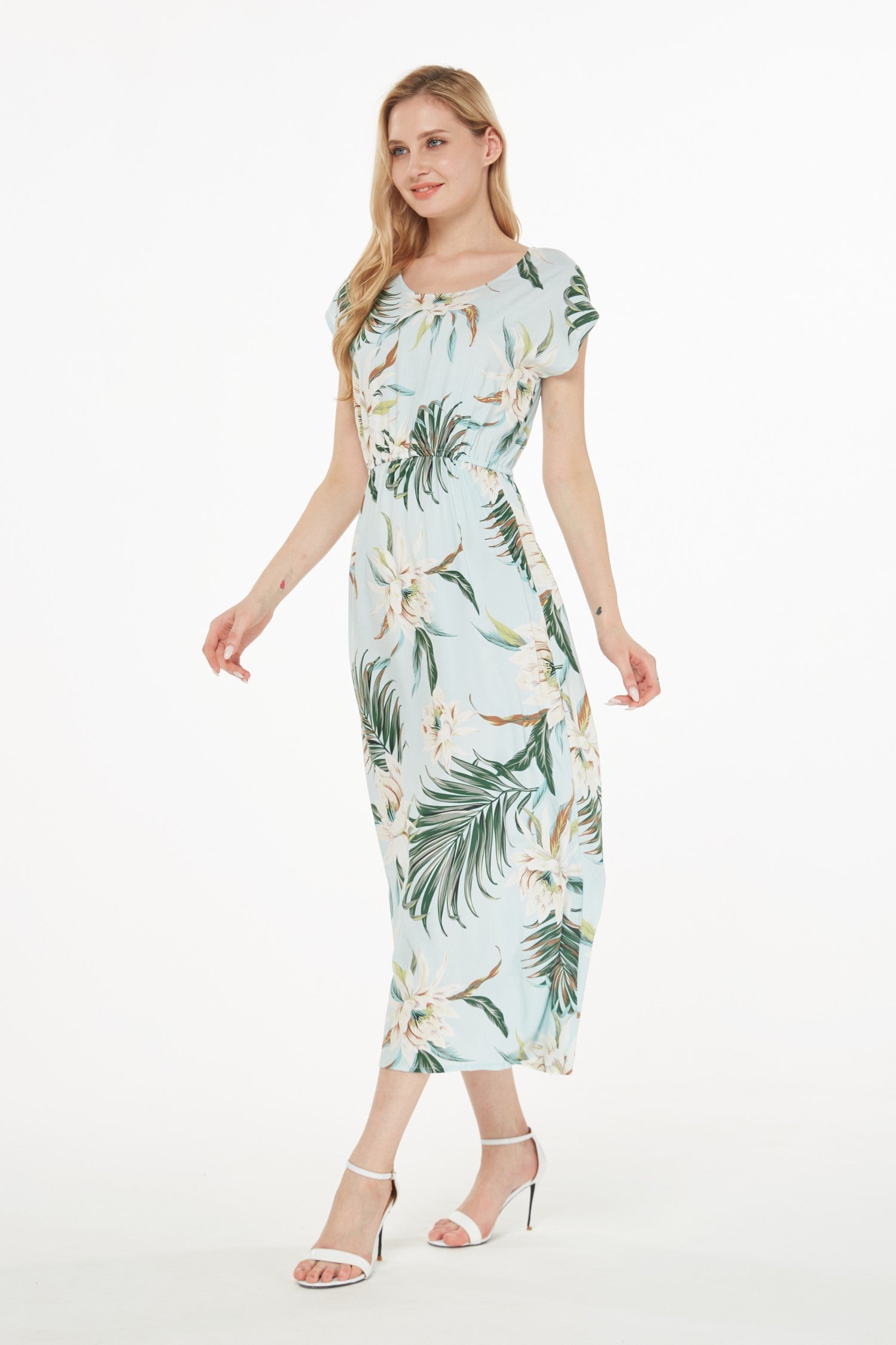 Women's Cap Sleeve Simple Dress Wispy Cereus Light Blue