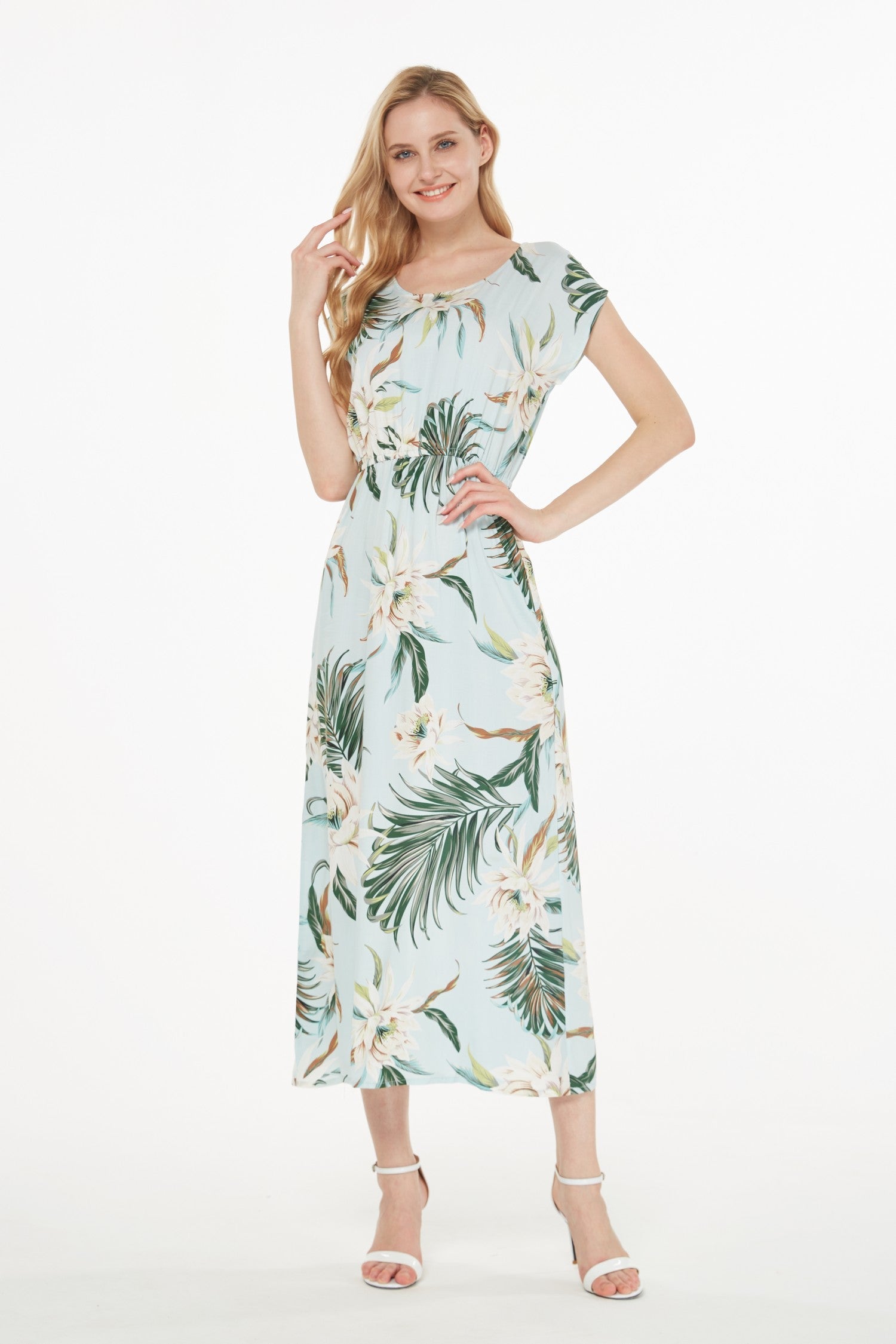 Women's Cap Sleeve Simple Dress Wispy Cereus Light Blue