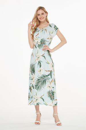 Women's Cap Sleeve Simple Dress Wispy Cereus Light Blue