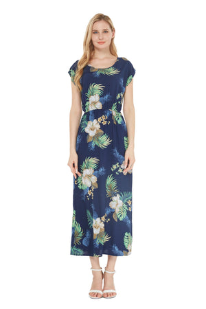 Women's Cap Sleeve Simple Dress Pineapple Garden Navy