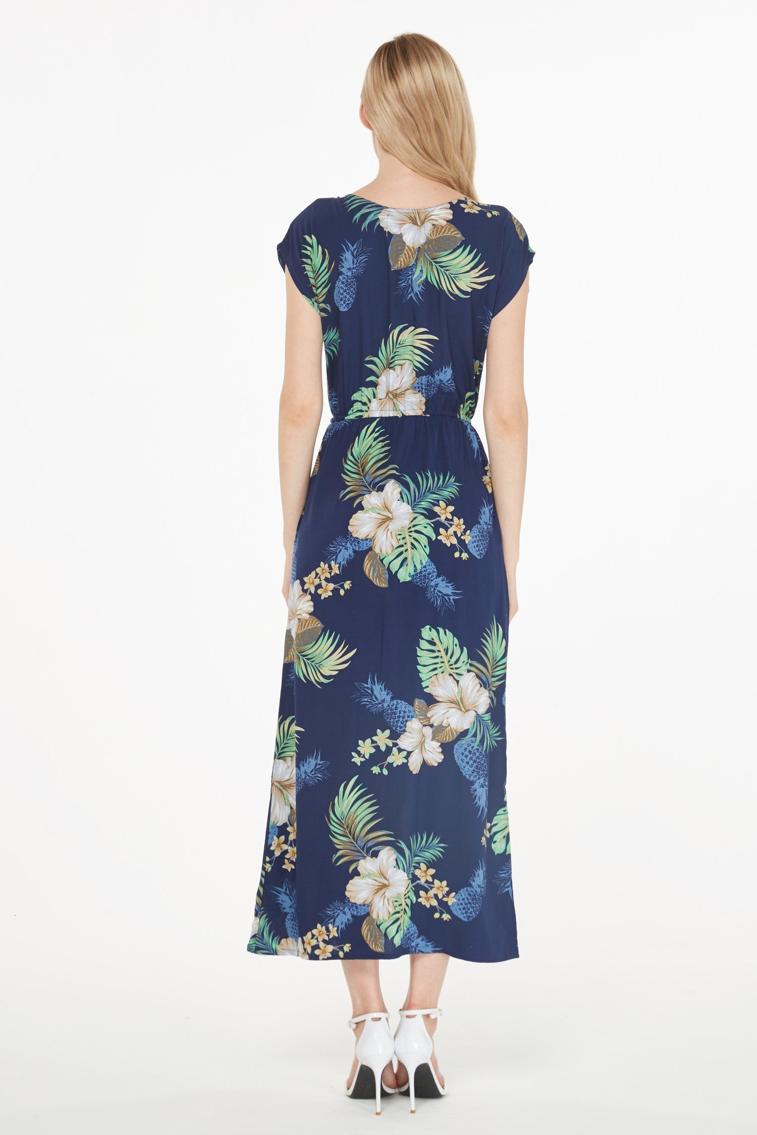 Women's Cap Sleeve Simple Dress Pineapple Garden Navy