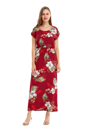 Women's Cap Sleeve Simple Dress Pineapple Garden Red