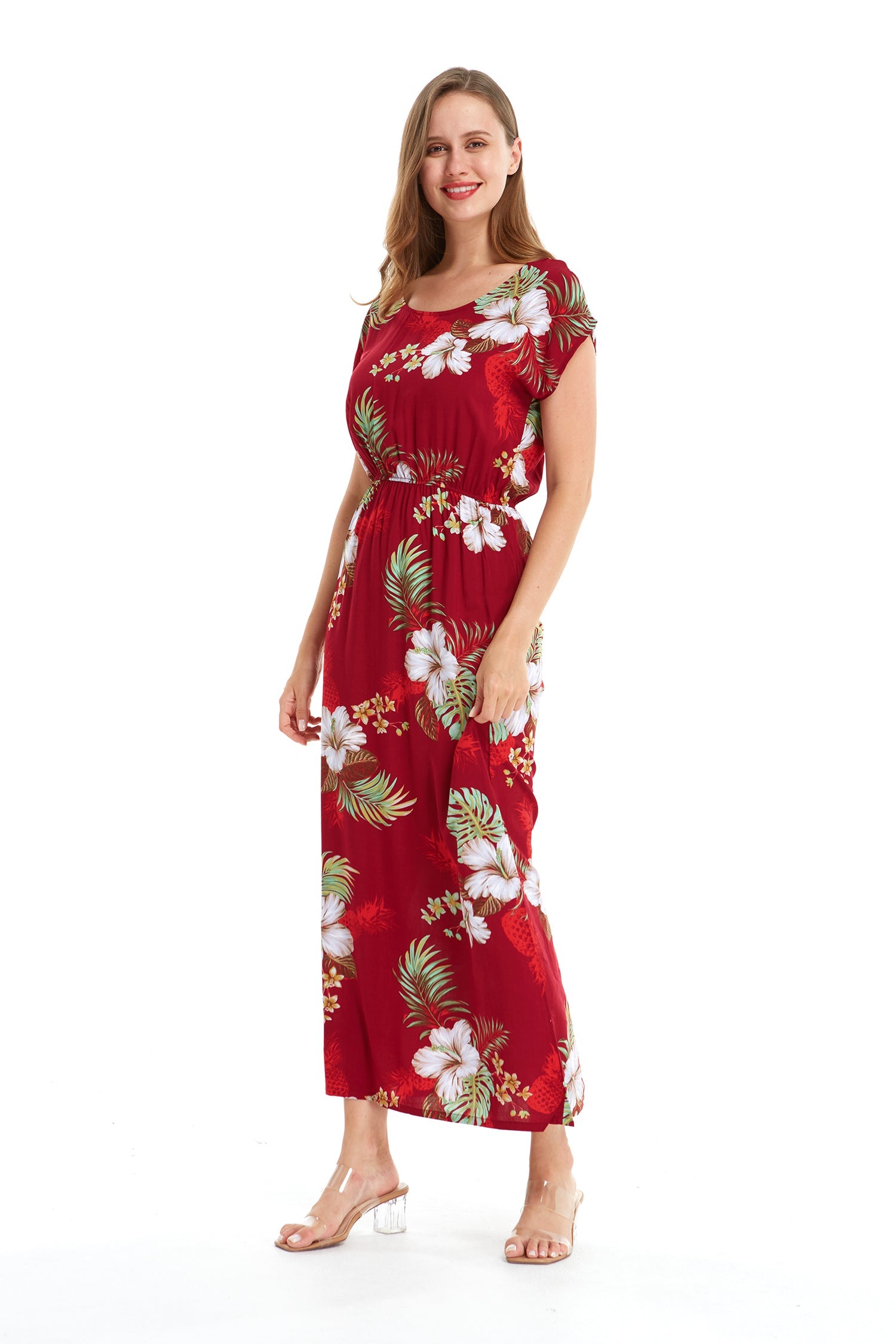 Women's Cap Sleeve Simple Dress Pineapple Garden Red