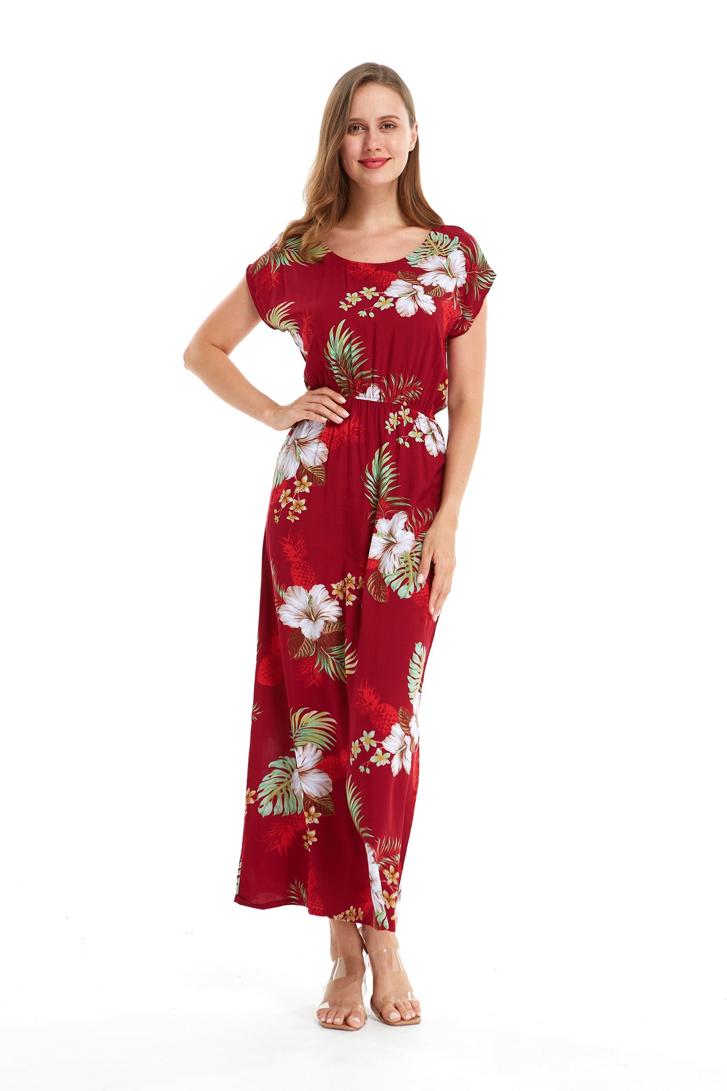 Women's Cap Sleeve Simple Dress Pineapple Garden Red