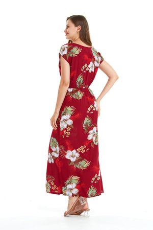 Women's Cap Sleeve Simple Dress Pineapple Garden Red