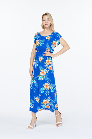 Women's Cap Sleeve Simple Dress Hibiscus Blue