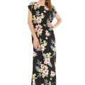 Women's Cap Sleeve Maxi Simple Dress Hibiscus Black