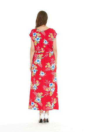 Women's Cap Sleeve Maxi Simple Dress Hibiscus Red