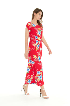 Women's Cap Sleeve Maxi Simple Dress Hibiscus Red