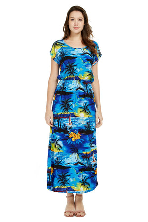 Women's Cap Sleeve Simple Dress Sunset Blue
