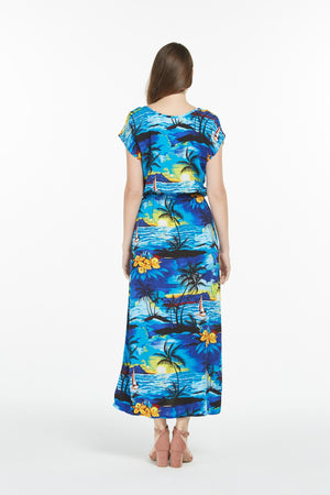 Women's Cap Sleeve Simple Dress Sunset Blue