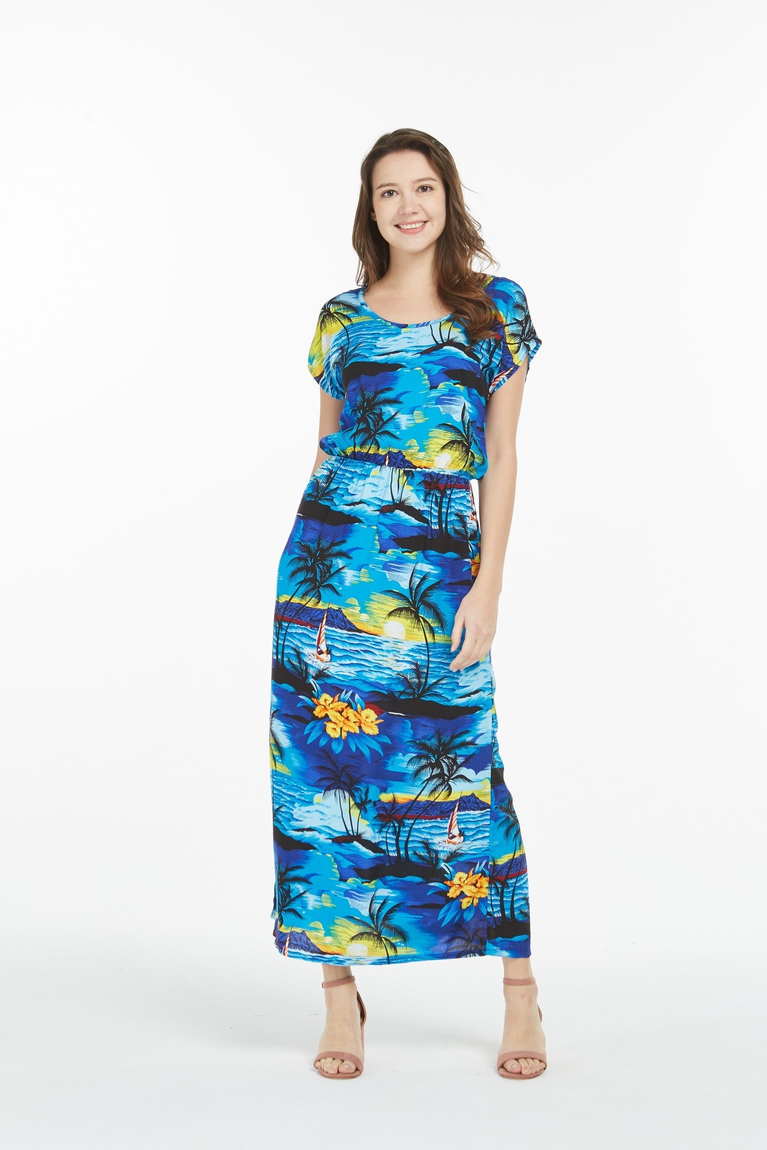 Women's Cap Sleeve Simple Dress Sunset Blue