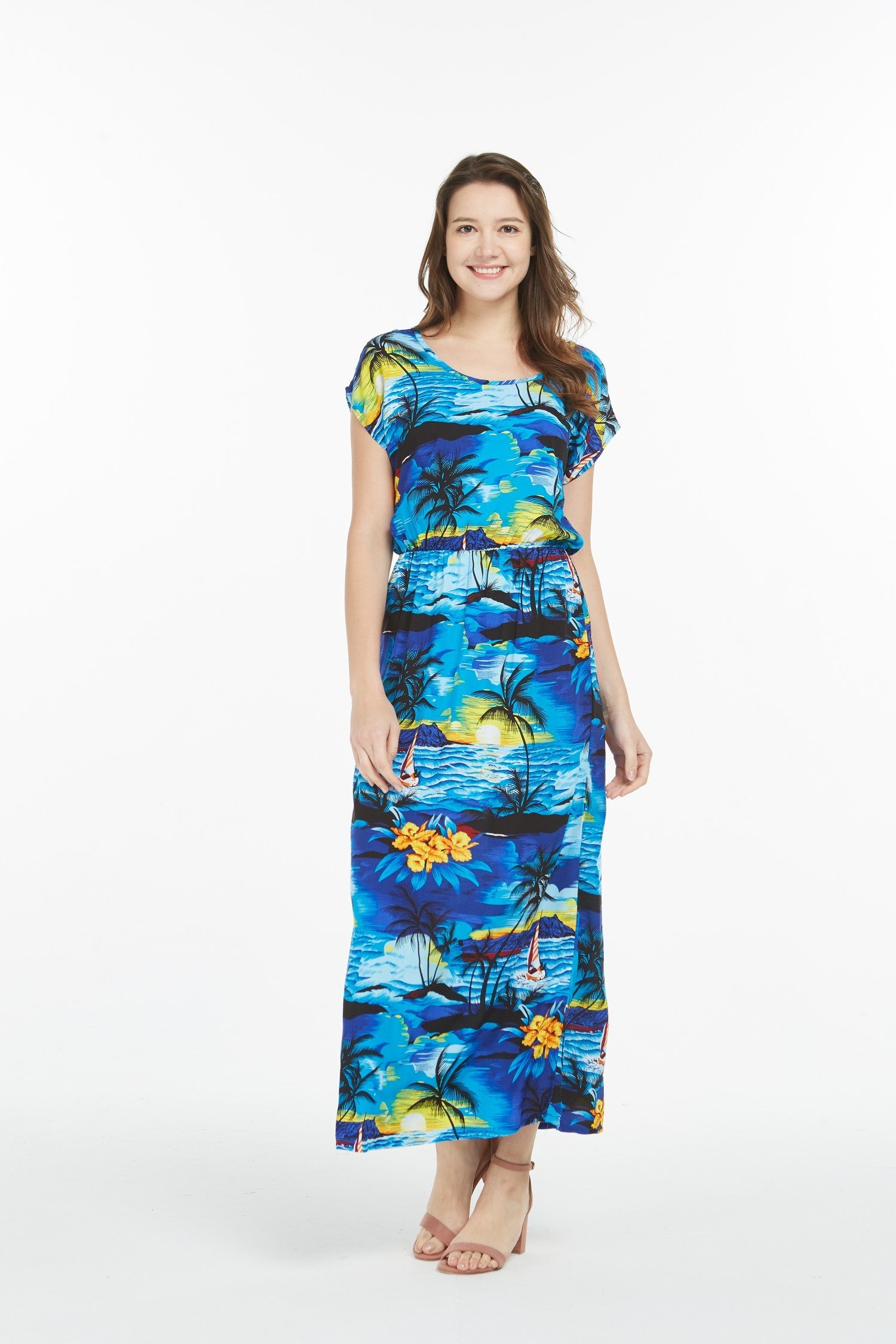 Women's Cap Sleeve Simple Dress Sunset Blue