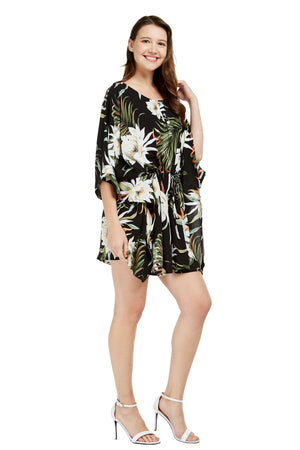 Women's Short Poncho Dress Wispy Cereus Black