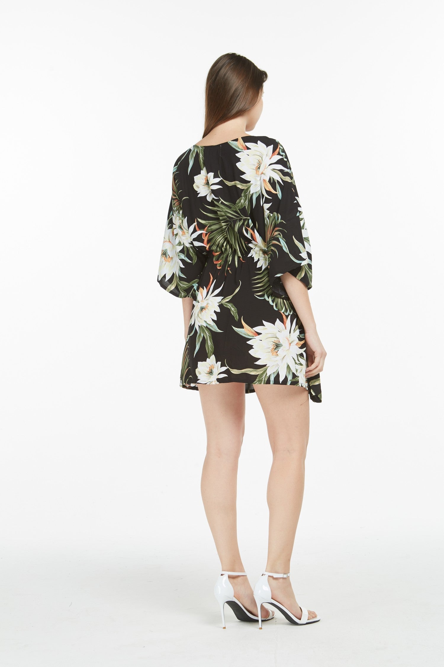Women's Short Poncho Dress Wispy Cereus Black