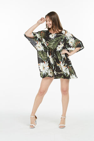 Women's Short Poncho Dress Wispy Cereus Black