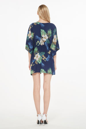 Women's Short Poncho Dress Pineapple Garden Navy