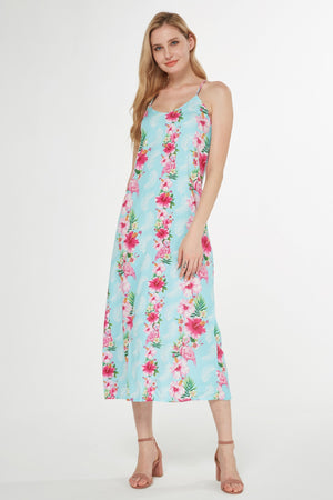Women's Sweetheart Dress in Pink Turquoise Hibiscus Vine