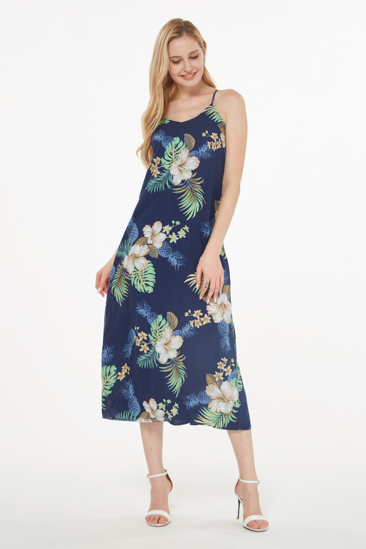 Women's Sweetheart Dress in Pineapple Garden Navy