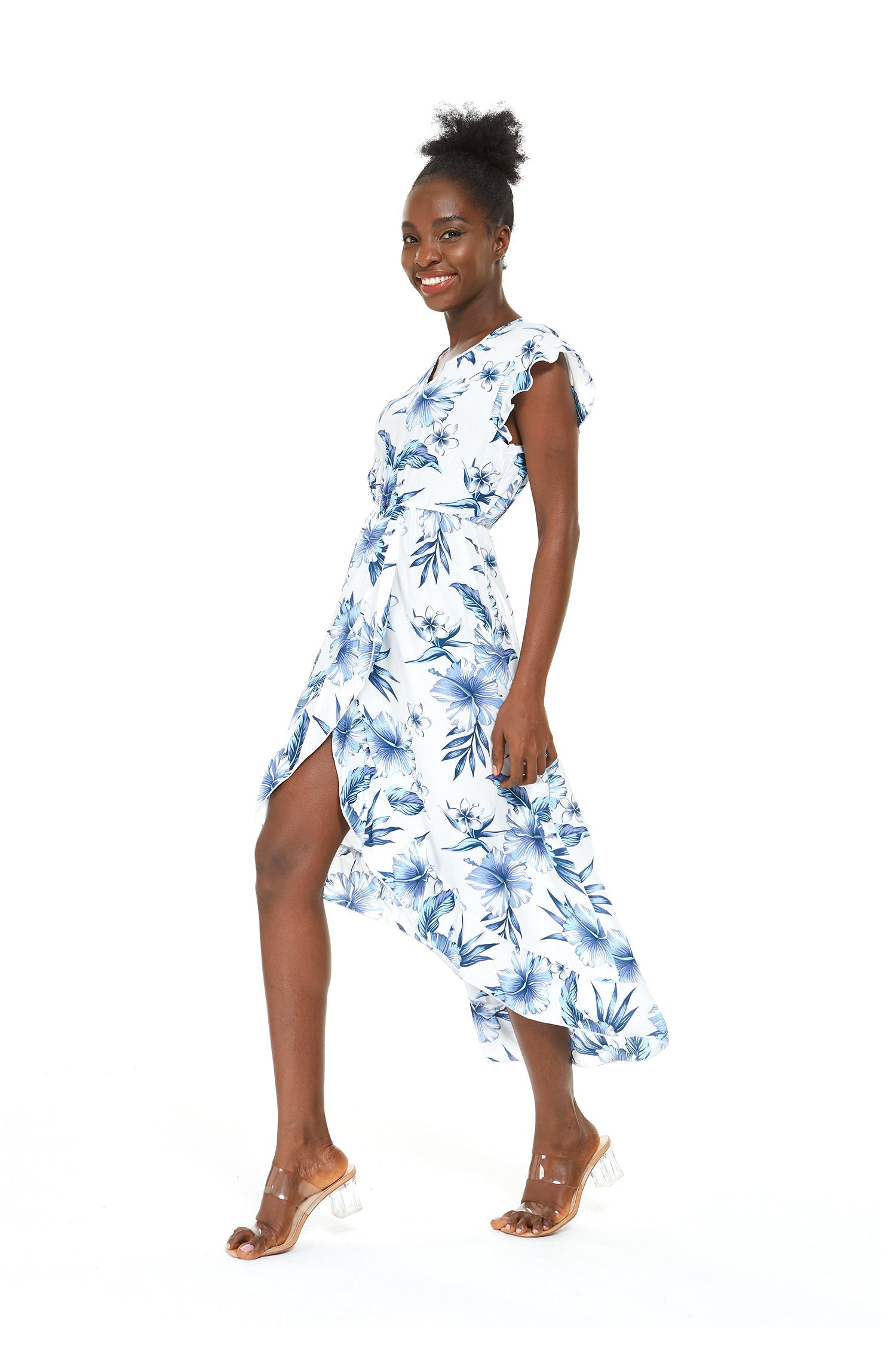 Women's Wrap Ruffle Dress in Daydream Bloom White